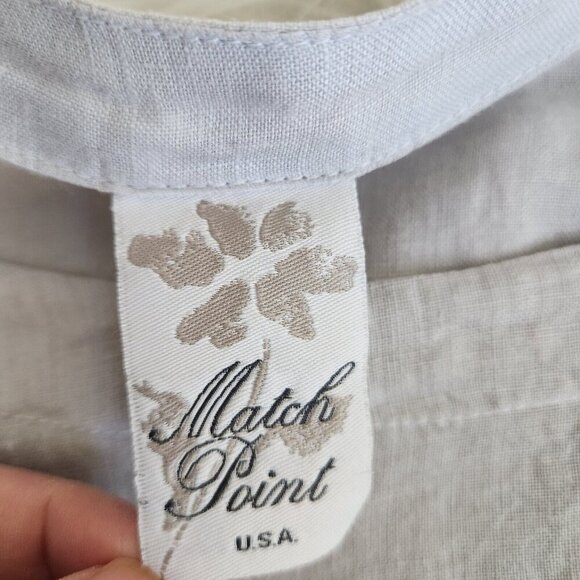 Match Point Top Womens S Linen‎ Tunic  Laggenlook Minimalist Lace Trim Boxy Gray - Picture 3 of 14